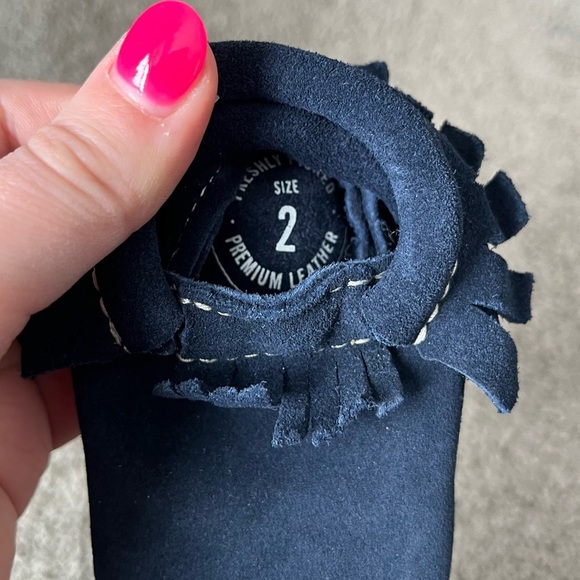 Freshly Picked Velvet Night Navy Blue Suede Leather Baby Moccasin Shoes Size 2 - Picture 7 of 8
